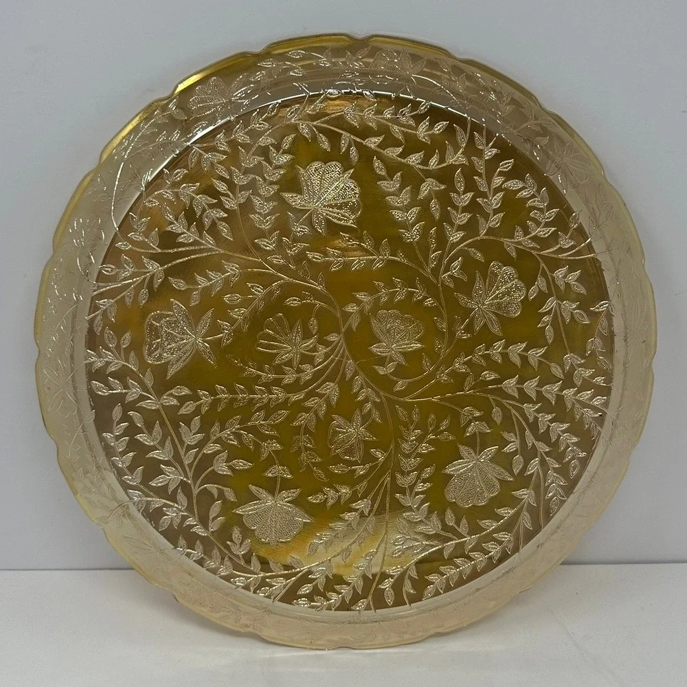 Vintage Federal Glass Marigold Carnival Glass Petal Floral 12 Inch Round Platter